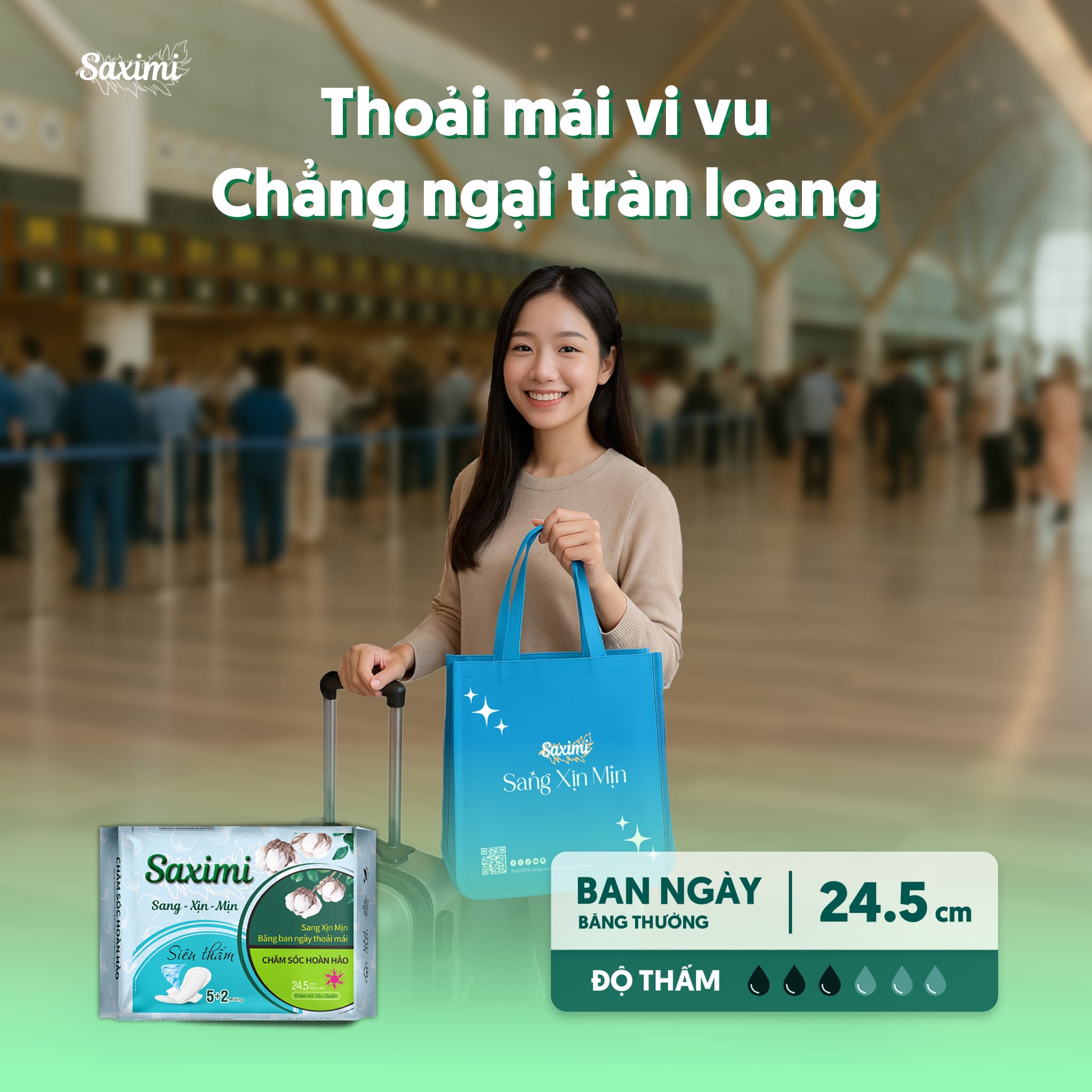 Băng vệ sinh Saximi - Dòng Bông mềm mịn ban ngày 24.5cm