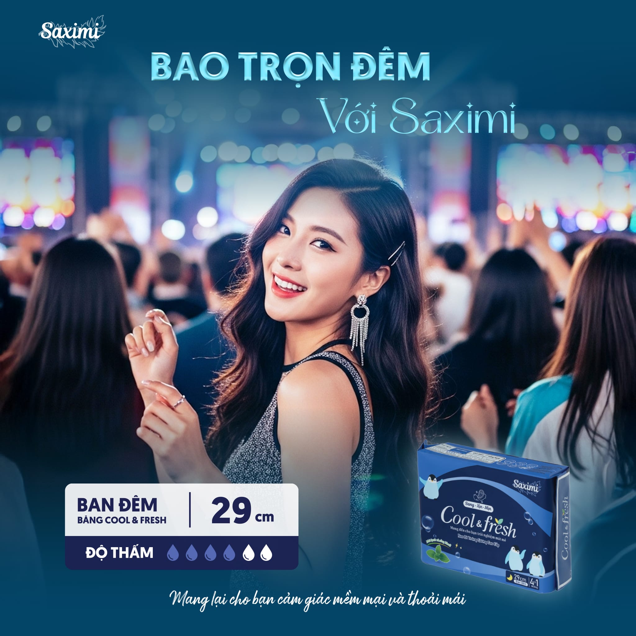 Băng vệ sinh Saximi - Dòng Cool Fresh ban đêm 29cm